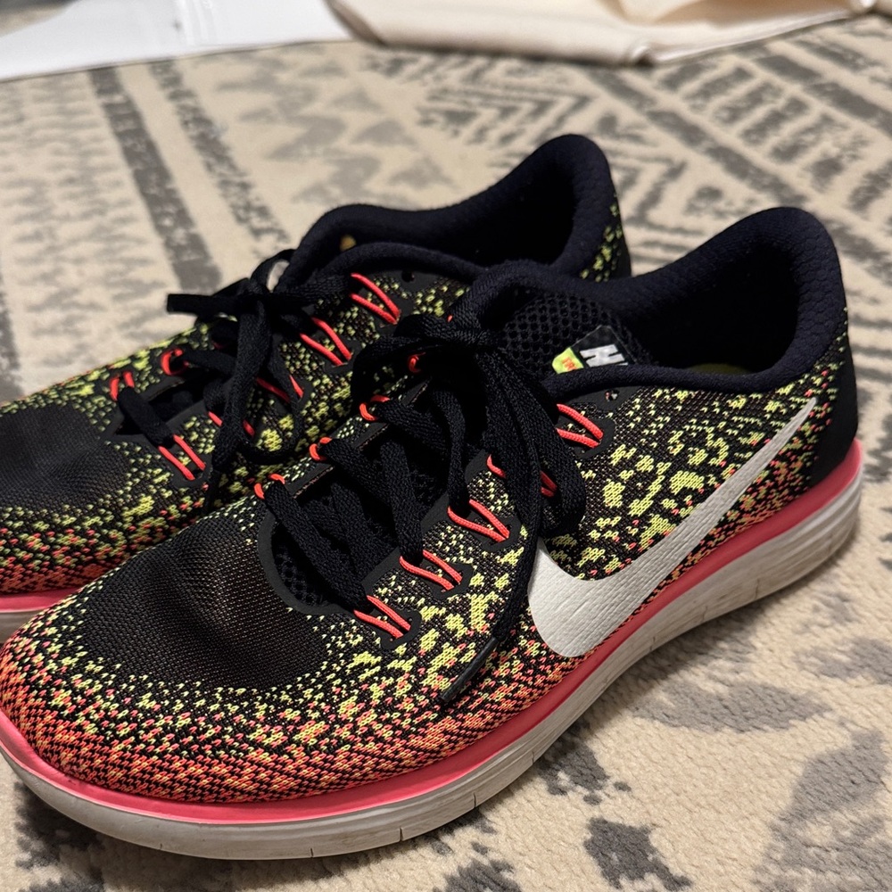 Nike Multicolor Flyknit Running Shoes - Black, Neon Pink, Yellow